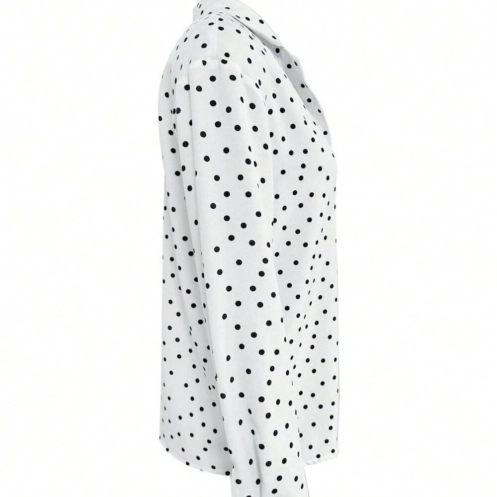 Black And White Elegan t Women's Polka Dot Shirt Blouse With Pocket details - Picture 8 of 11